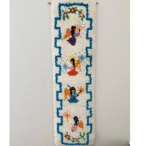 Vintage Ted DeGrazia Finished Latch Hook 4 Angels Lighting Sundance Wall Hanging